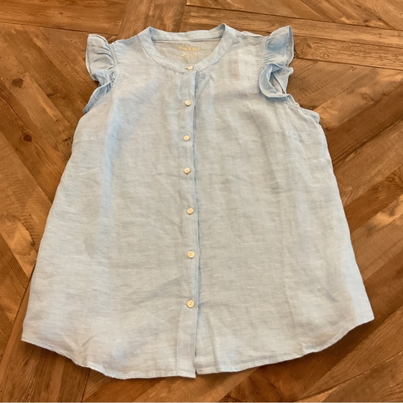 Lilly Pulitzer Briette Linen Button Down Top Celestial Blue Ruffle Sleeve M NWT - Picture 2 of 9